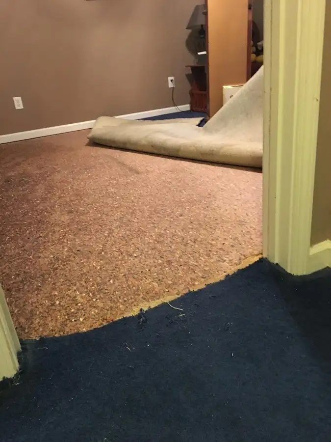 Carpet pad removal revealing water damage during Drying & Dehumidification in Temple